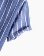 Men's Vertical-Stripe Popover Shirt With Stand Collar - Blue