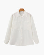 Men's Vertical-Stripe Shirt With Twin Chest Pockets - White