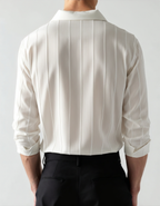 Men's Vertical-Stripe Shirt With Twin Chest Pockets - White