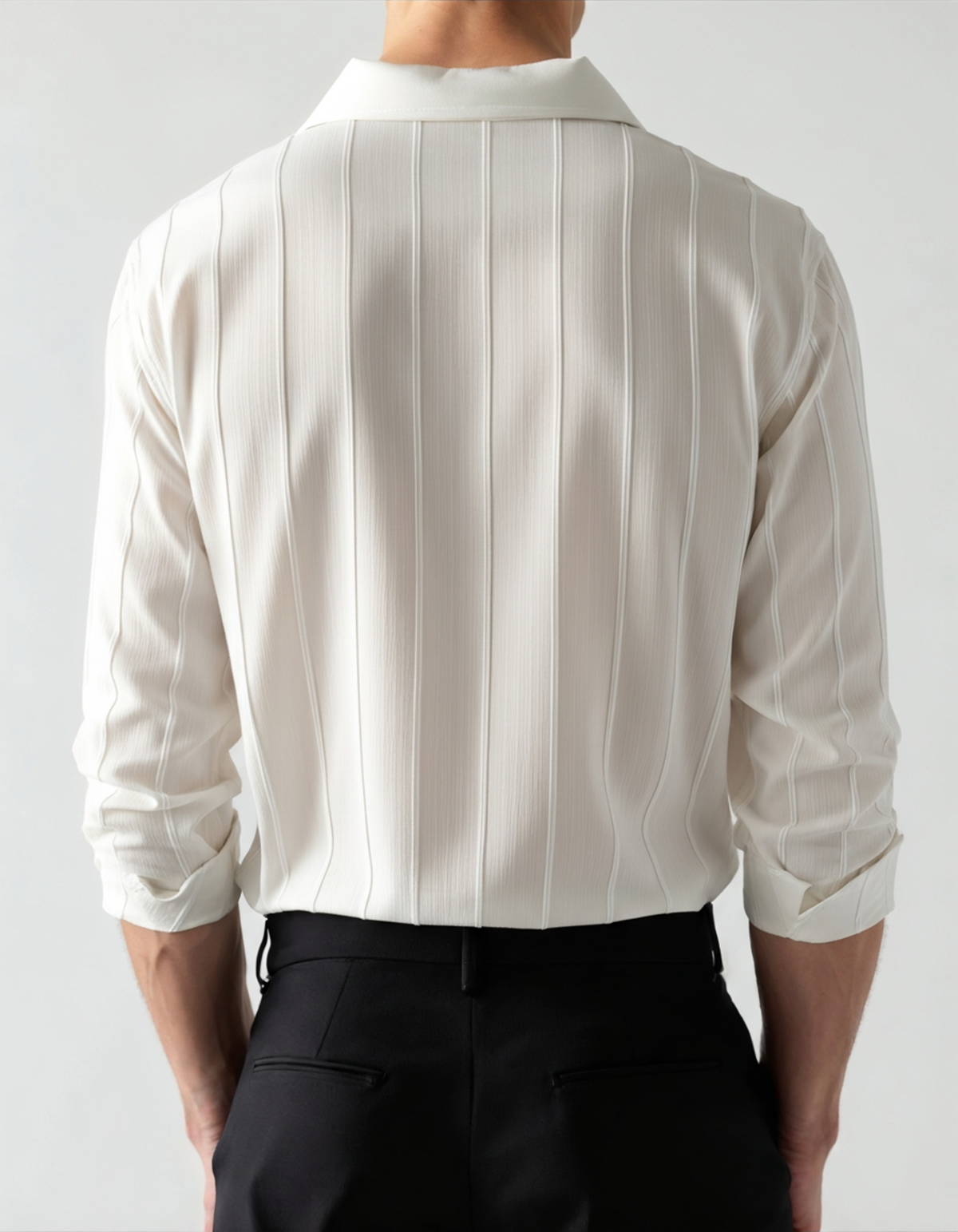 Men's Vertical-Stripe Shirt With Twin Chest Pockets - White
