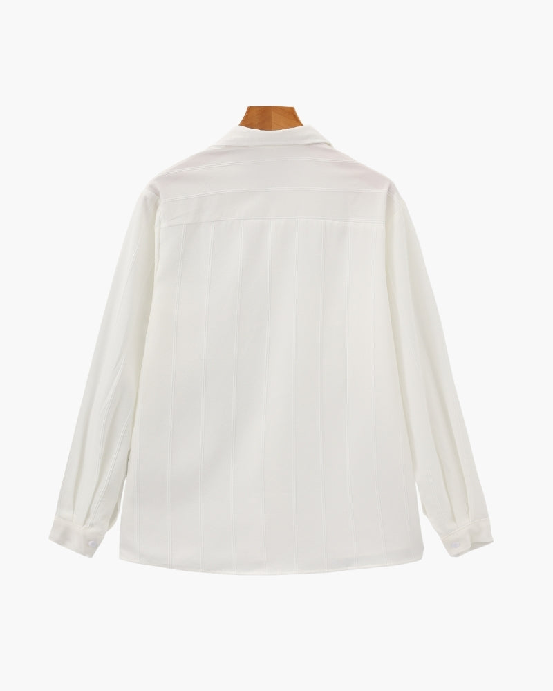 Men's Vertical-Stripe Shirt With Twin Chest Pockets - White