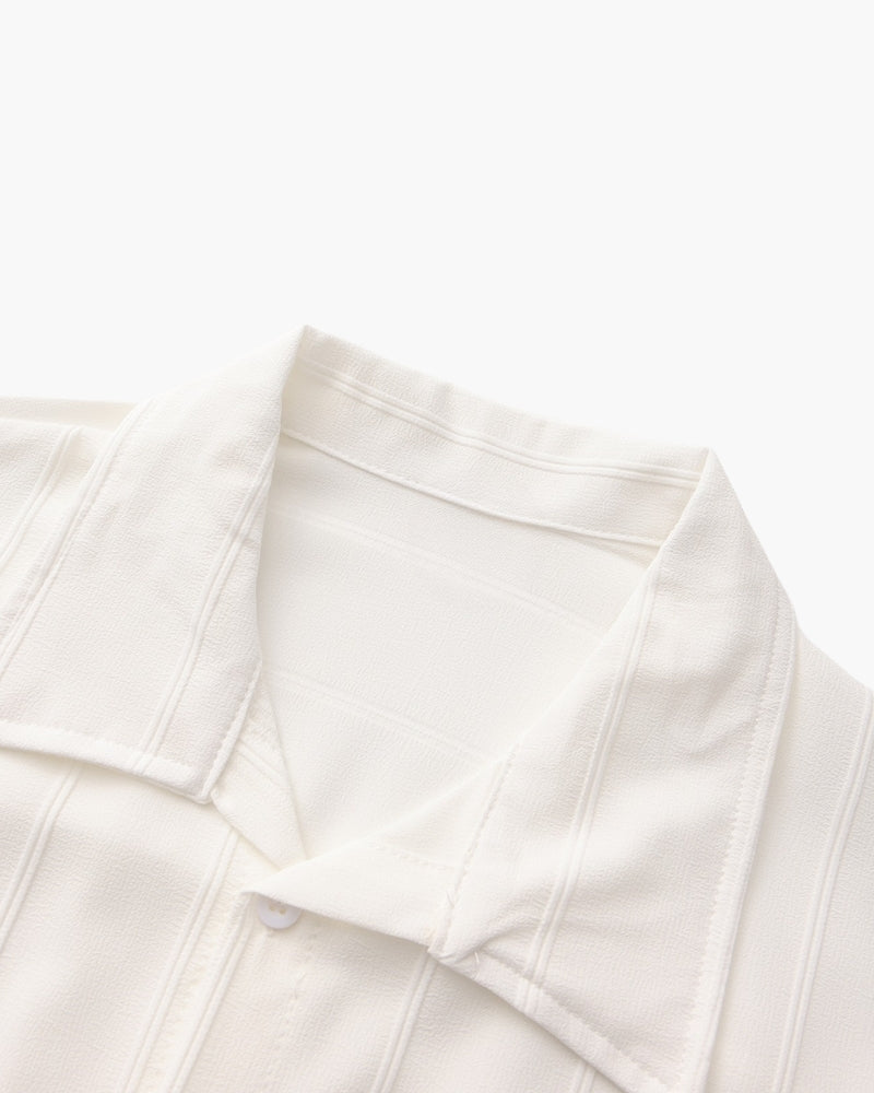 Men's Vertical-Stripe Shirt With Twin Chest Pockets - White