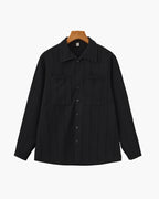 Men's Vertical-Stripe Shirt With Twin Chest Pockets - Black