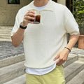 Men's Waffle-Knit Polo With Open Collar And Short Sleeves - White