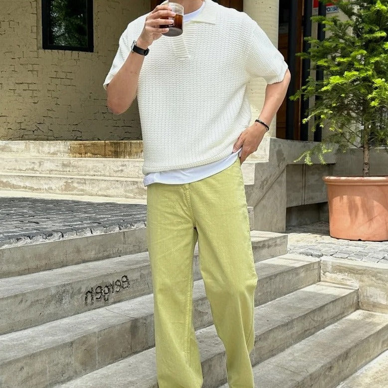 Men's Waffle-Knit Polo With Open Collar And Short Sleeves - Colour options