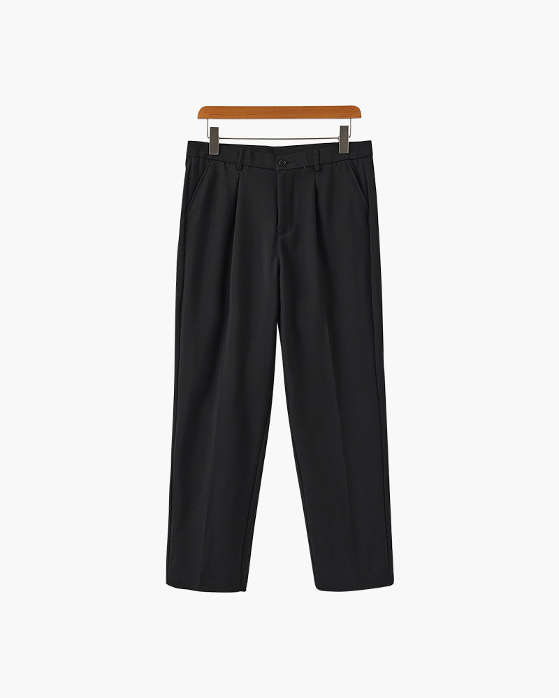 Men's Wide-Leg Pleated Trousers With Button Waistband - Black