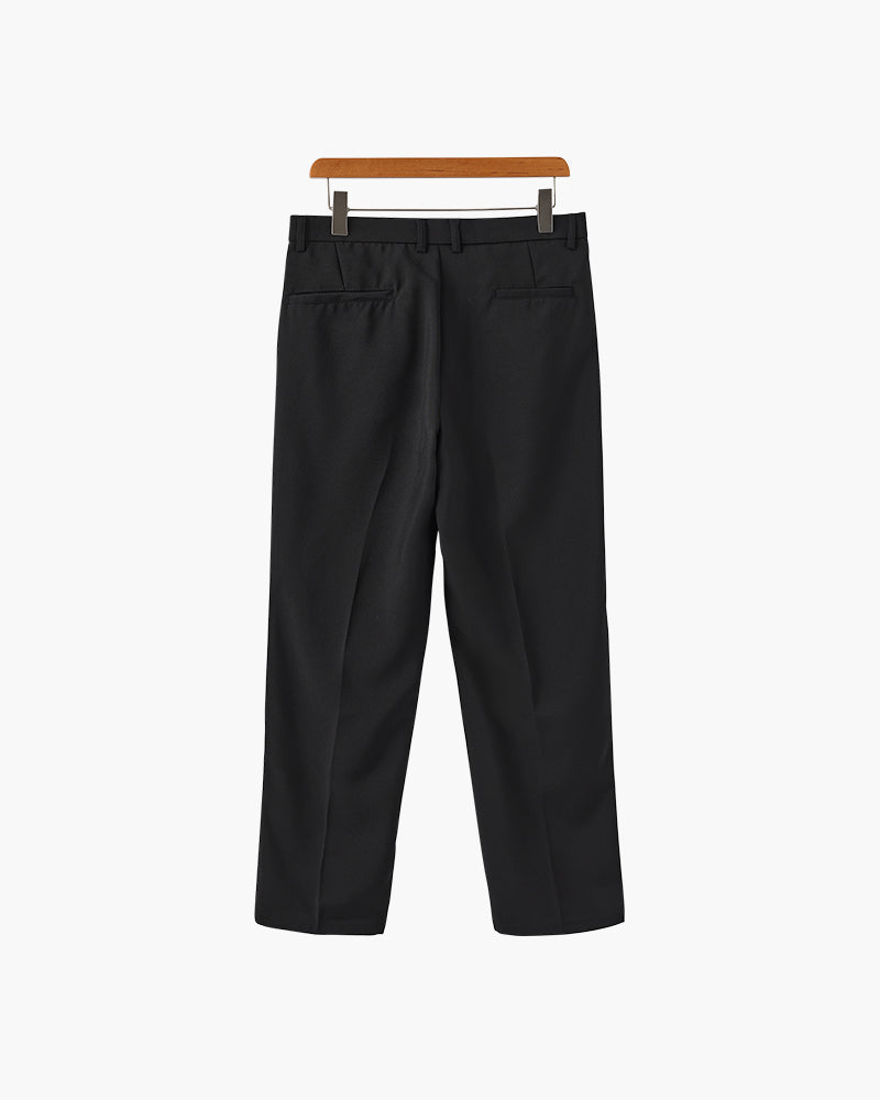 Men's Wide-Leg Pleated Trousers With Button Waistband - Black