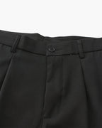 Men's Wide-Leg Pleated Trousers With Button Waistband - Black