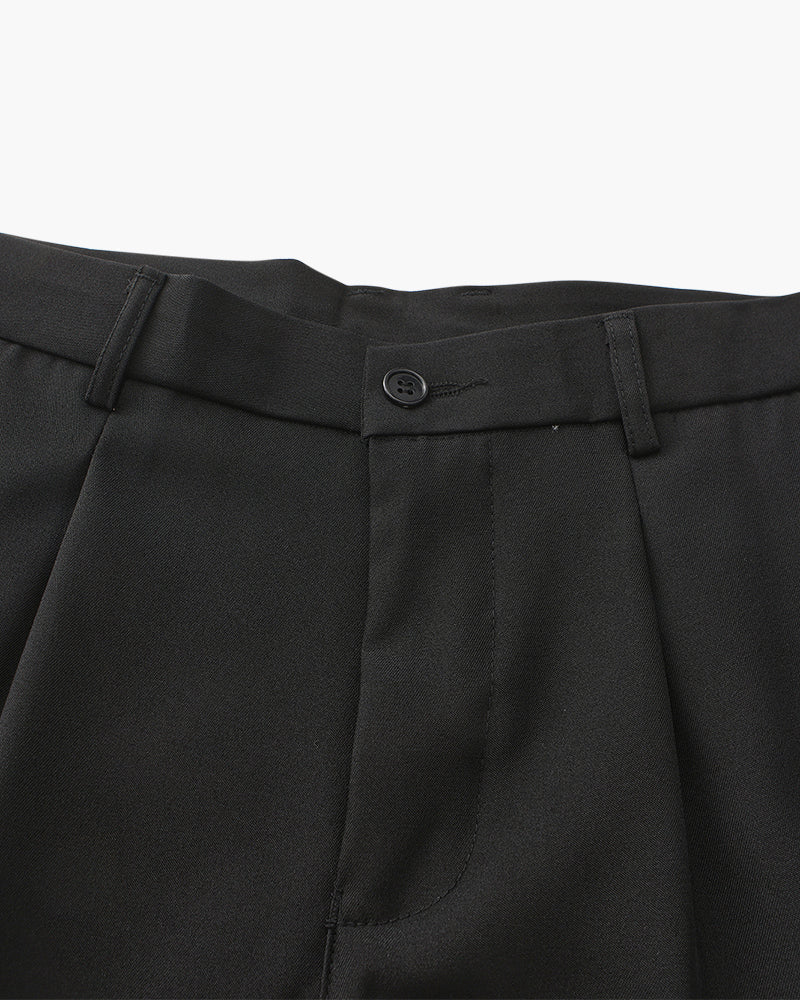 Men's Wide-Leg Pleated Trousers With Button Waistband - Black