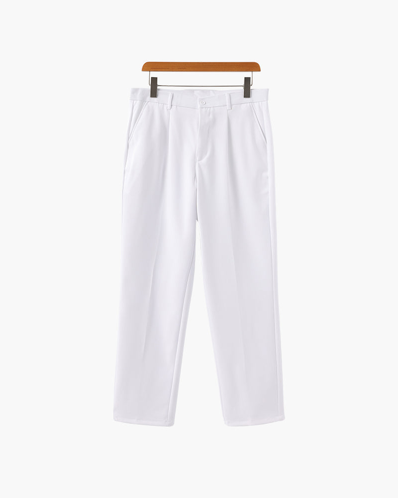 Men's Wide-Leg Pleated Trousers With Button Waistband - White