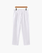 Men's Wide-Leg Pleated Trousers With Button Waistband - White