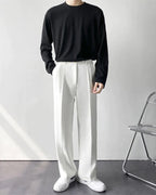 Men's Wide-Leg Pleated Trousers With Button Waistband - White
