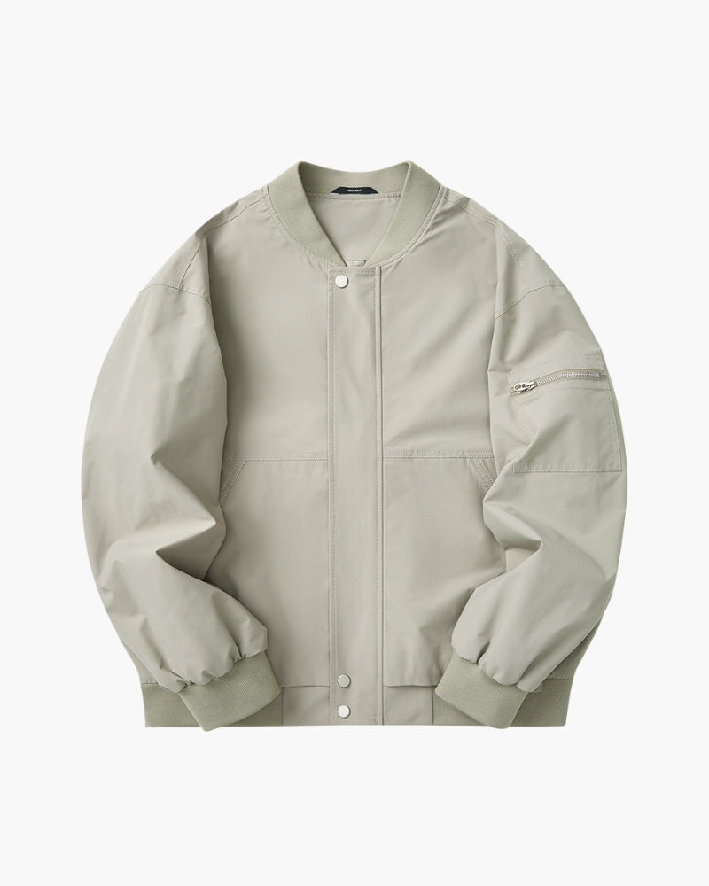Men's Zip-Front Bomber Jacket With Sleeve Pocket - Grey