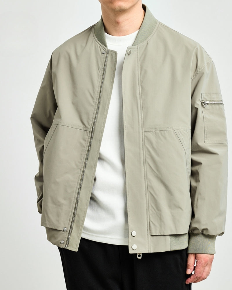 Men's Zip-Front Bomber Jacket With Sleeve Pocket - Grey