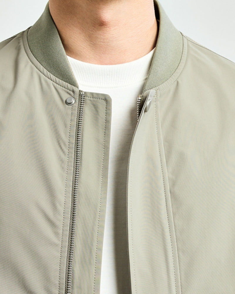 Men's Zip-Front Bomber Jacket With Sleeve Pocket - Grey
