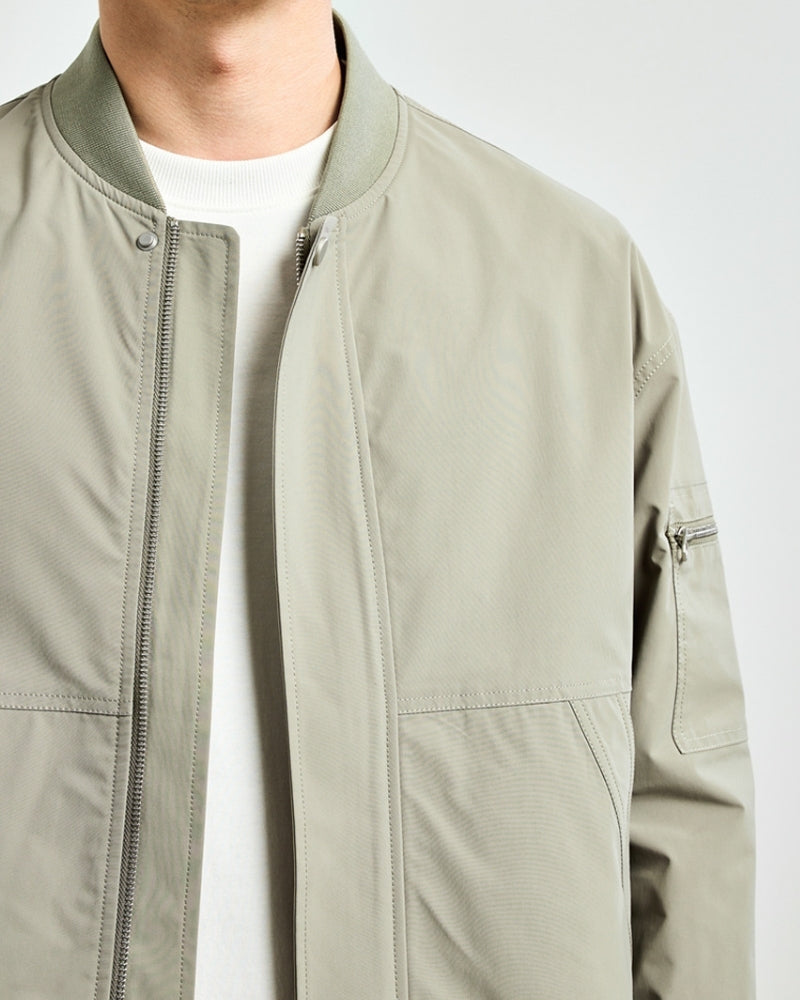 Men's Zip-Front Bomber Jacket With Sleeve Pocket - Grey