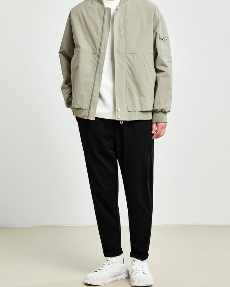 Men's Zip-Front Bomber Jacket With Sleeve Pocket - Grey