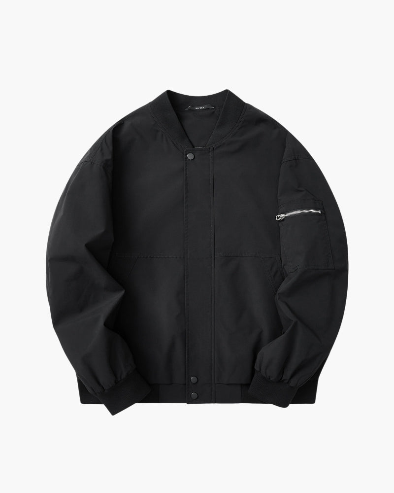 Men's Zip-Front Bomber Jacket With Sleeve Pocket - Black