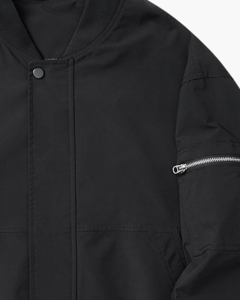 Men's Zip-Front Bomber Jacket With Sleeve Pocket - Black