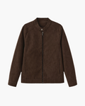 Men's Zip-Front Jacket With Short Stand Collar And Pockets - Brown