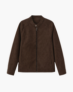 Men's Zip-Front Jacket With Short Stand Collar And Pockets - Brown