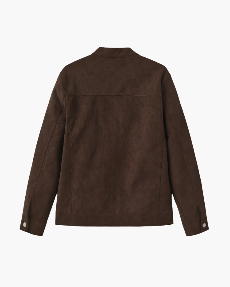 Men's Zip-Front Jacket With Short Stand Collar And Pockets - Brown