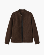 Men's Zip-Front Jacket With Short Stand Collar And Pockets - Brown