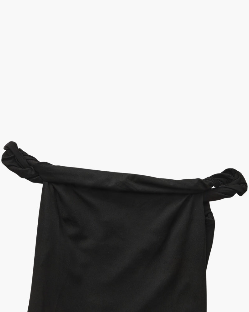 Women's Asymmetric-Neck Long Dress With Flared Hem - Black