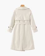 Women's Belted Trench Coat With Buttoned Cuff Tabs - Beige