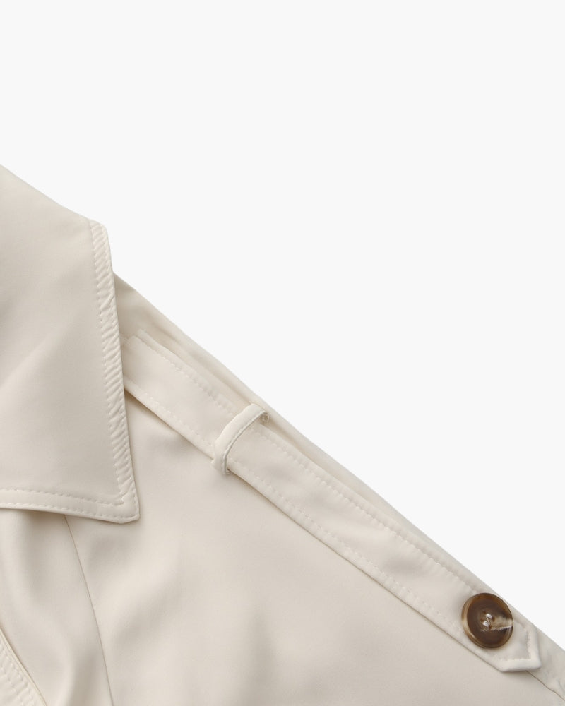 Women's Belted Trench Coat With Buttoned Cuff Tabs - Beige