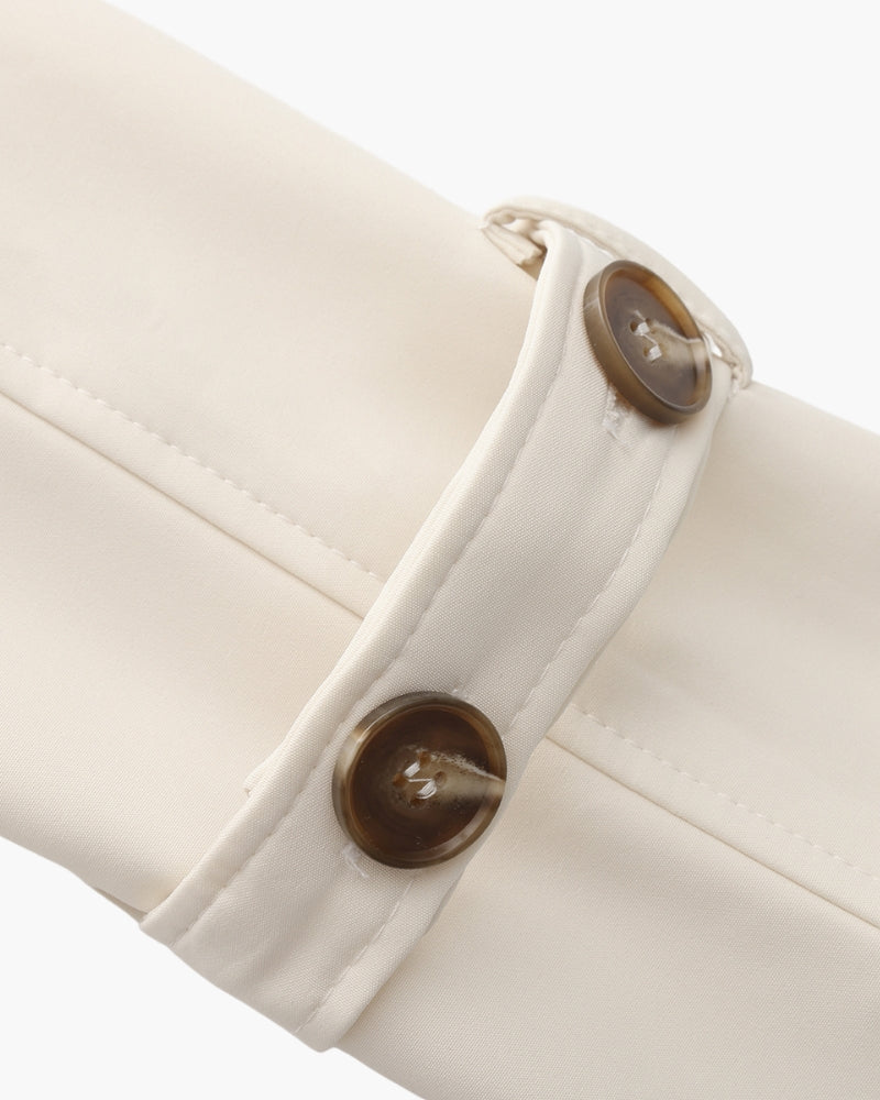 Women's Belted Trench Coat With Buttoned Cuff Tabs - Beige