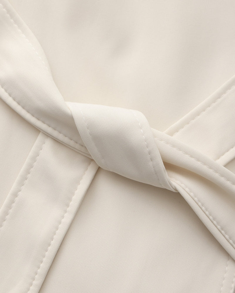 Women's Belted Trench Coat With Buttoned Cuff Tabs - Beige