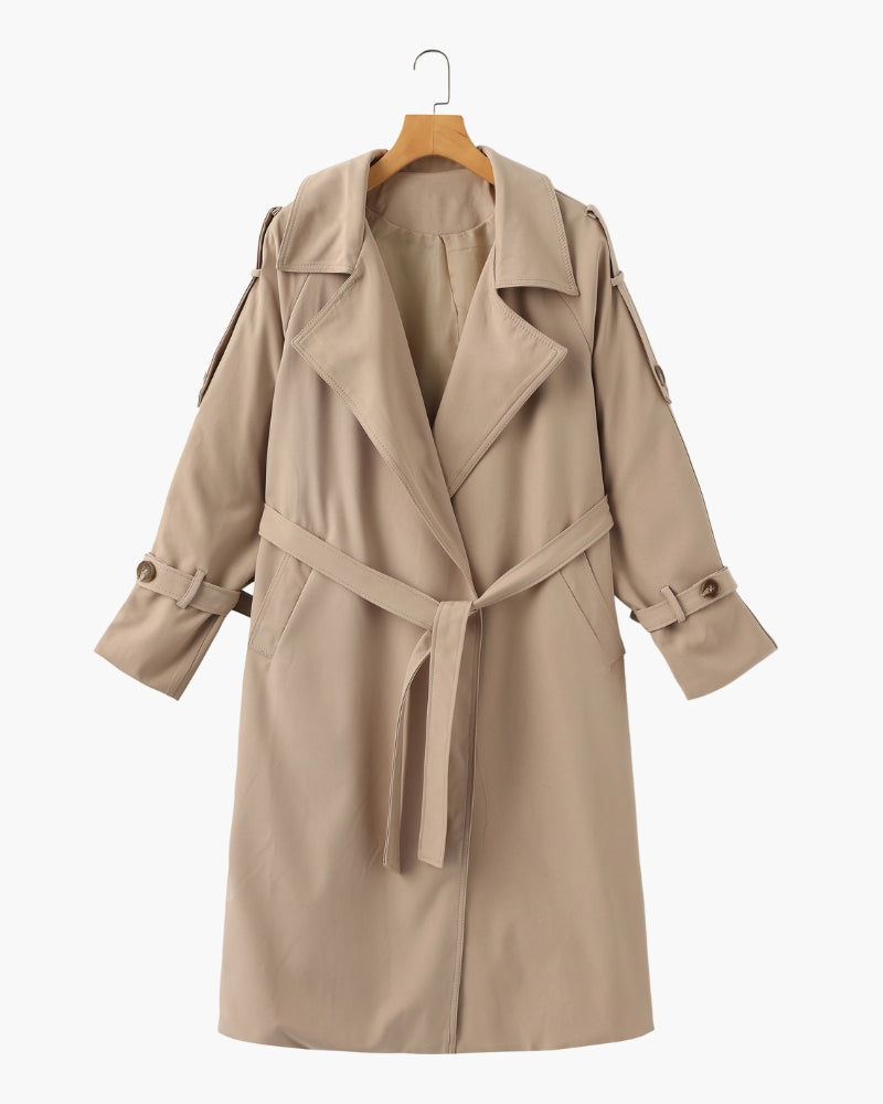 Women's Belted Trench Coat With Buttoned Cuff Tabs - Mocha