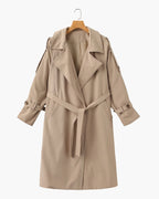 Women's Belted Trench Coat With Buttoned Cuff Tabs - Mocha