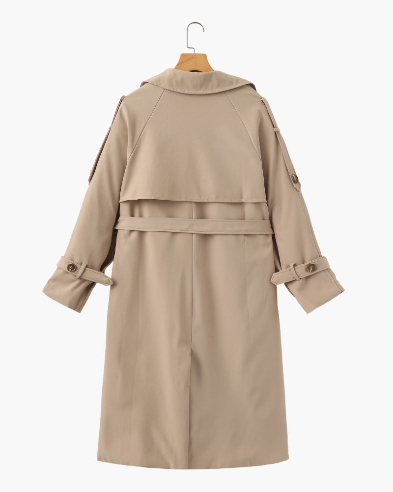 Women's Belted Trench Coat With Buttoned Cuff Tabs - Mocha