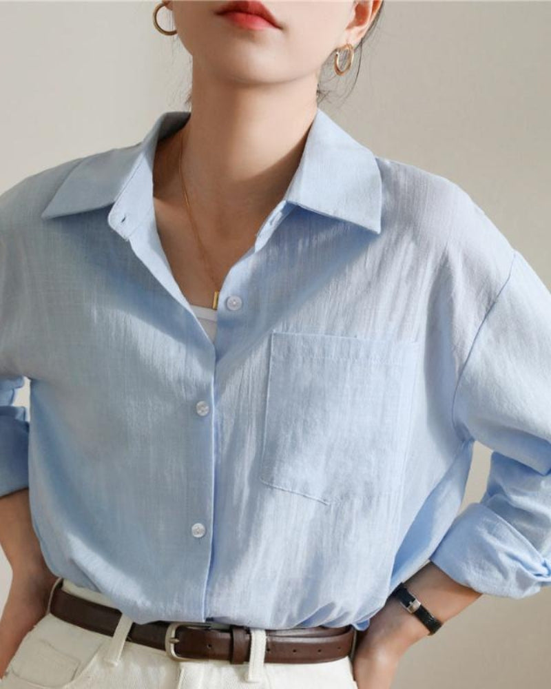 Women's Button-Front Shirt With Single Chest Pocket - Blue