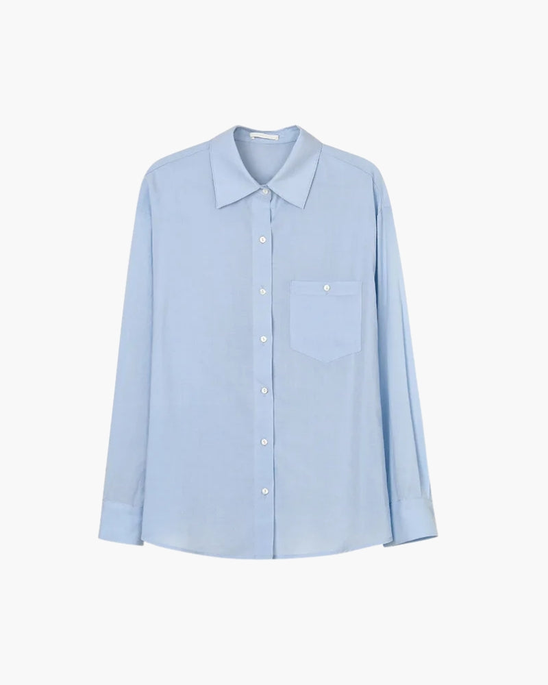Women's Button-Front Shirt With Single Chest Pocket - Blue