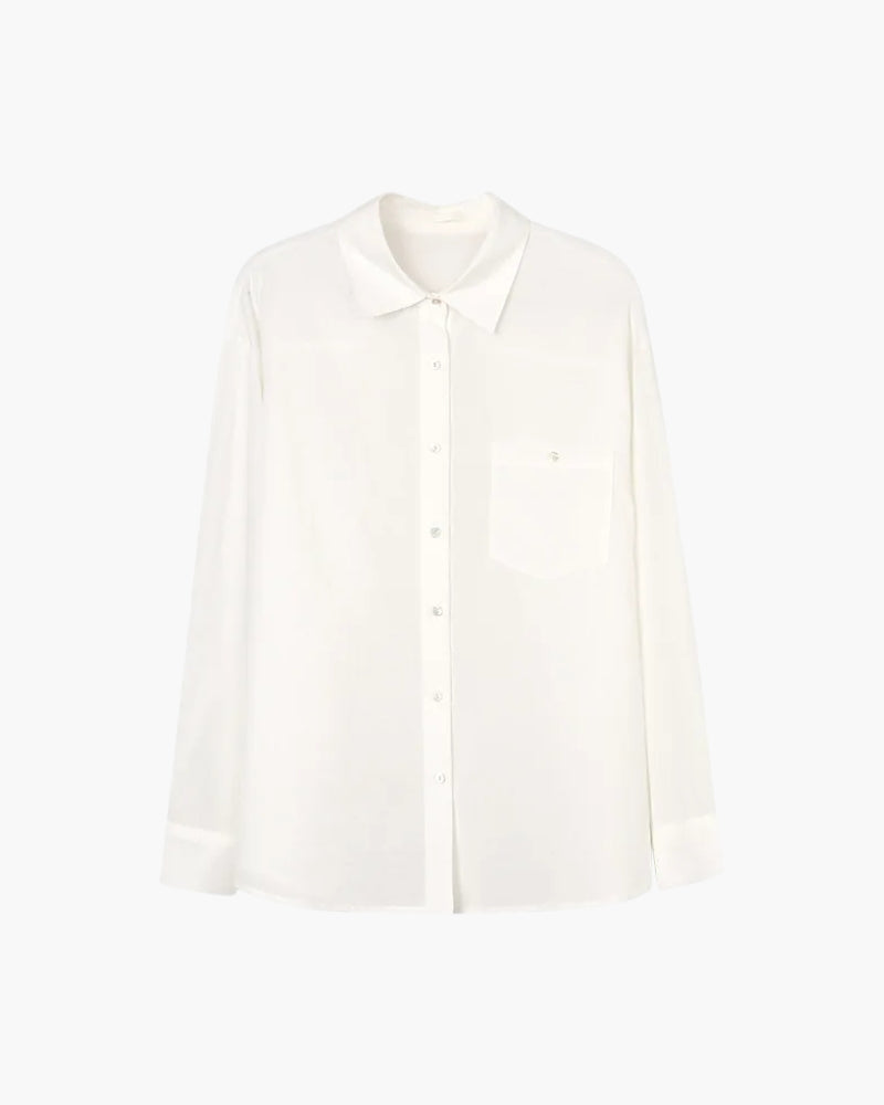 Women's Button-Front Shirt With Single Chest Pocket - White