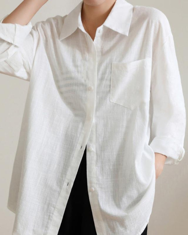Women's Button-Front Shirt With Single Chest Pocket - White