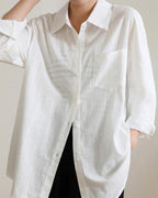 Women's Button-Front Shirt With Single Chest Pocket - White