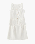 Women's Button-Front Waistcoat And Short Skirt Set - White
