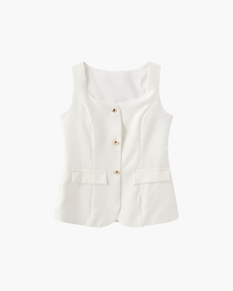 Women's Button-Front Waistcoat And Short Skirt Set - White