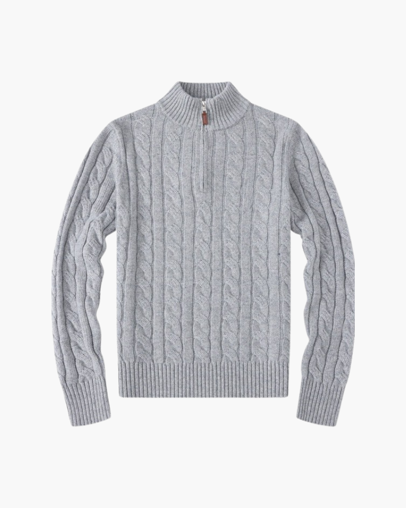 Women's Cable-Pattern Half-Zip Jumper With Stand Neck - Grey