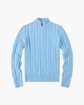 Women's Cable-Pattern Half-Zip Jumper With Stand Neck - Baby Blue