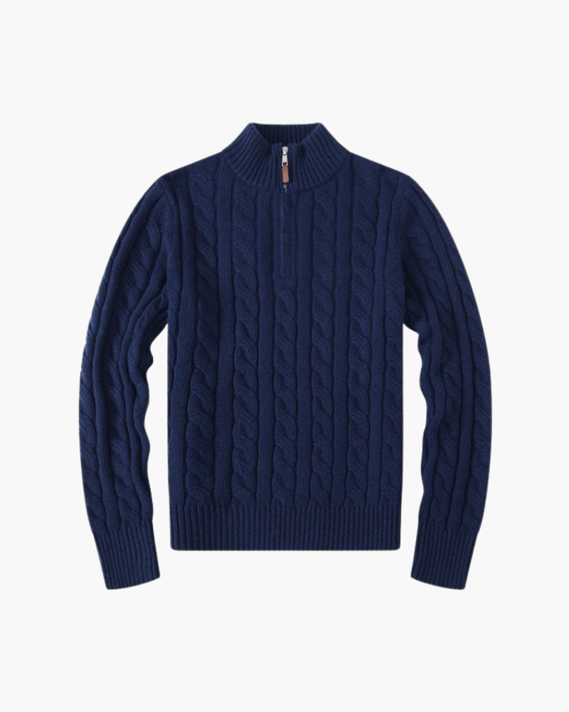 Women's Cable-Pattern Half-Zip Jumper With Stand Neck - Marine