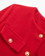 Women's Cropped Collarless Jacket With Four Pockets - Red