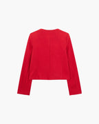 Women's Cropped Collarless Jacket With Four Pockets - Red