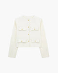 Women's Cropped Collarless Jacket With Four Pockets - White