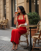 Women's Halter-Neck Long Dress With Straight Hem - Red