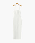 Women's Halter-Neck Long Dress With Straight Hem - White
